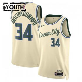 Barn Milwaukee Bucks Tröja Giannis Antetokounmpo Nike 2025-26 City Edition Vit Swingman